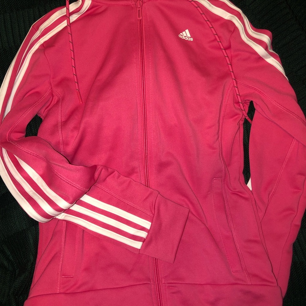 Pink and white adidas full zip sweater